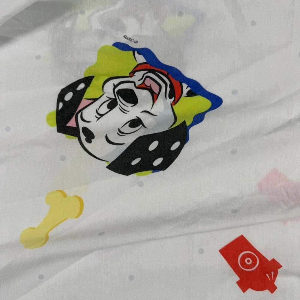 Vintage Disney 101 Dalmatians Twin Sheet Set White Pongo Perdita 90s Bedding